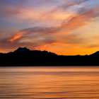 USA, Washington State, Seabeck. Sunset over Hood Canal and Olympic Mountains. Art Print